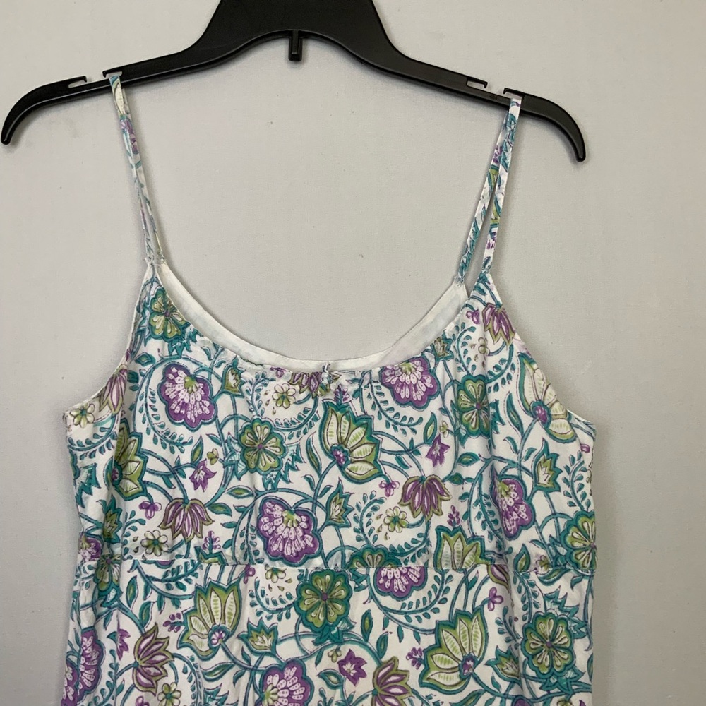Anokhi East Sz 12 Purple Green Floral Ruffle Hem Cotton Midi Dress Sundress - Picture 4 of 7
